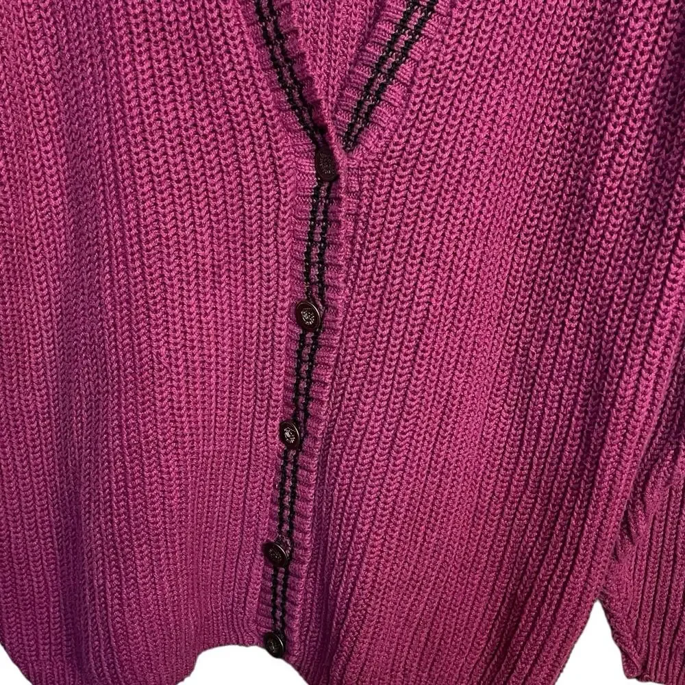 VTG Dockers Levi's Chunky Ribbed Knit Cardigan Women's M Purple Preppy Oversized